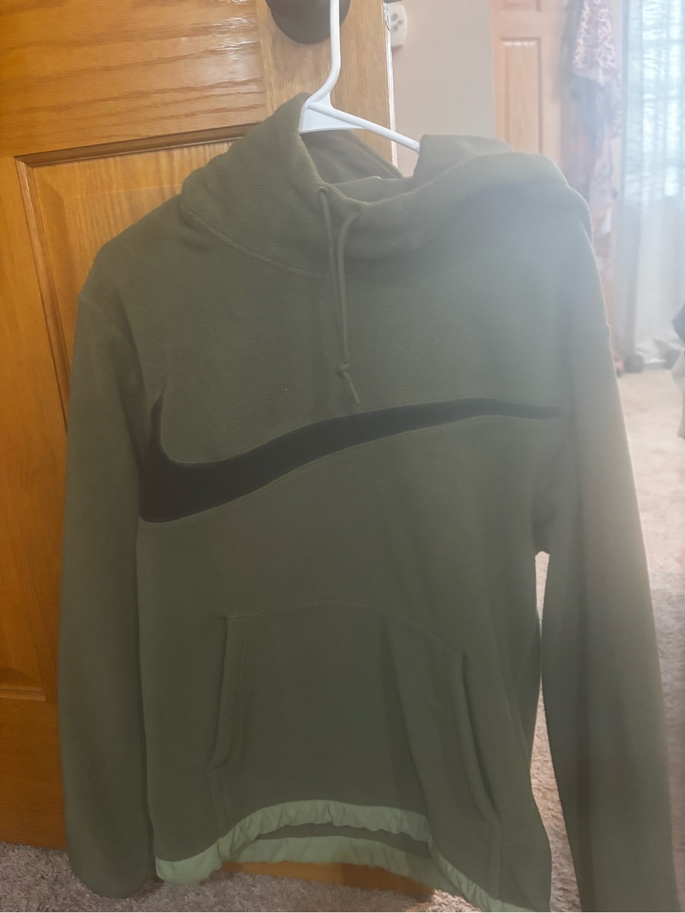 Nike Olive Green Hoodie with Black Swoosh Accent